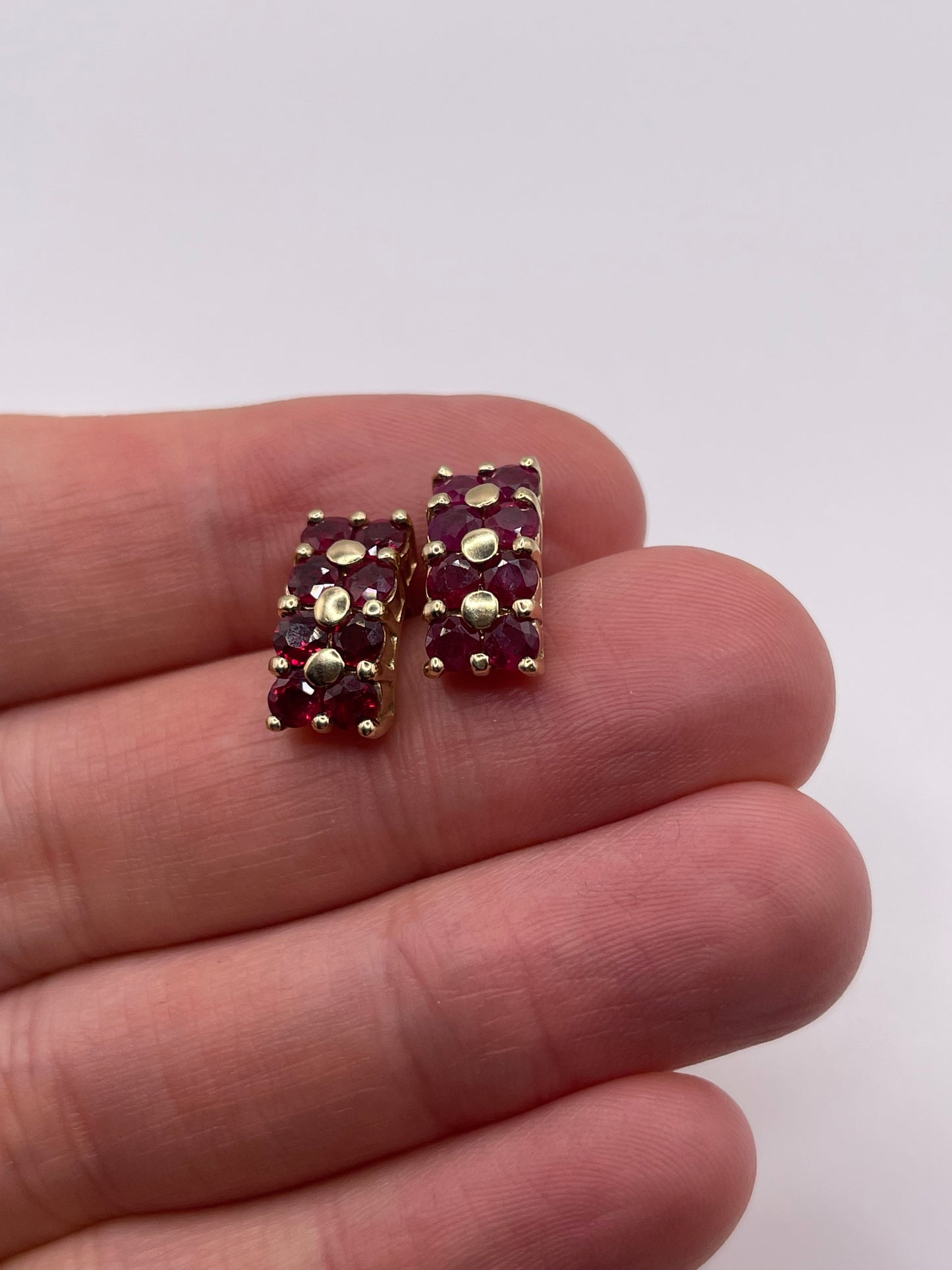 9ct gold ruby cluster earrings