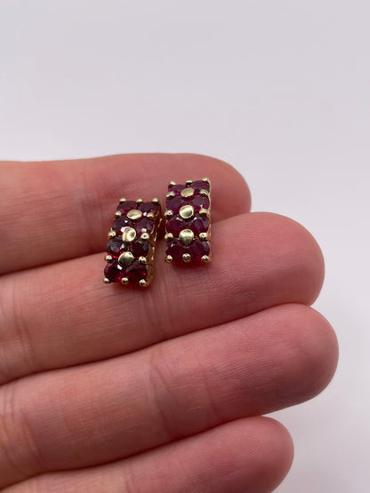 9ct gold ruby cluster earrings