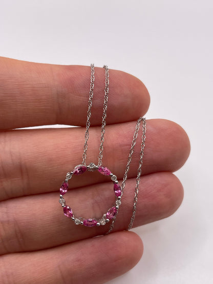 9ct white gold pink sapphire and diamond necklace