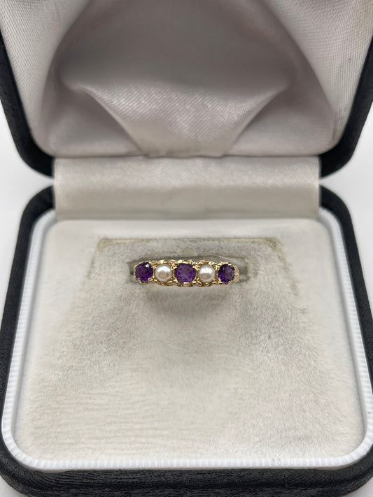 9ct gold amethyst and pearl ring