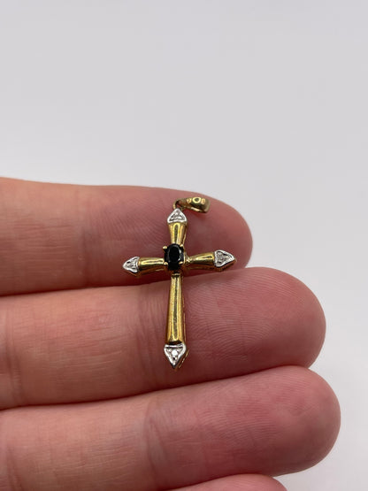 9ct gold sapphire and diamond cross pendant