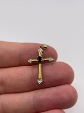 Load image into Gallery viewer, 9ct gold sapphire and diamond cross pendant

