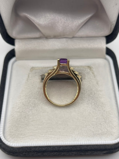 9ct gold amethyst and diamond ring