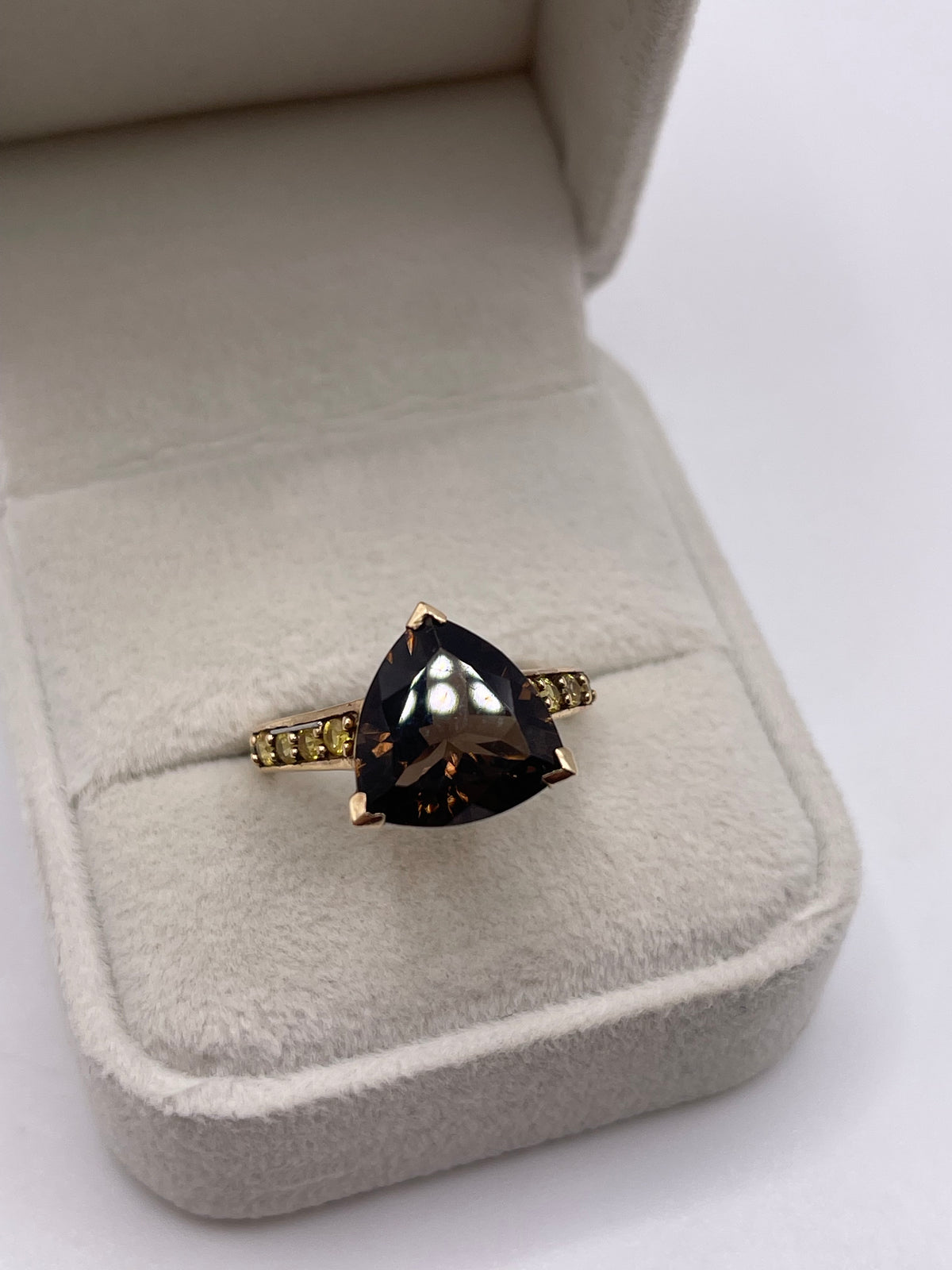 9ct gold Smokey quartz and citrine ring