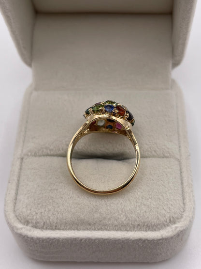 9ct gold multi gemstone cluster ring