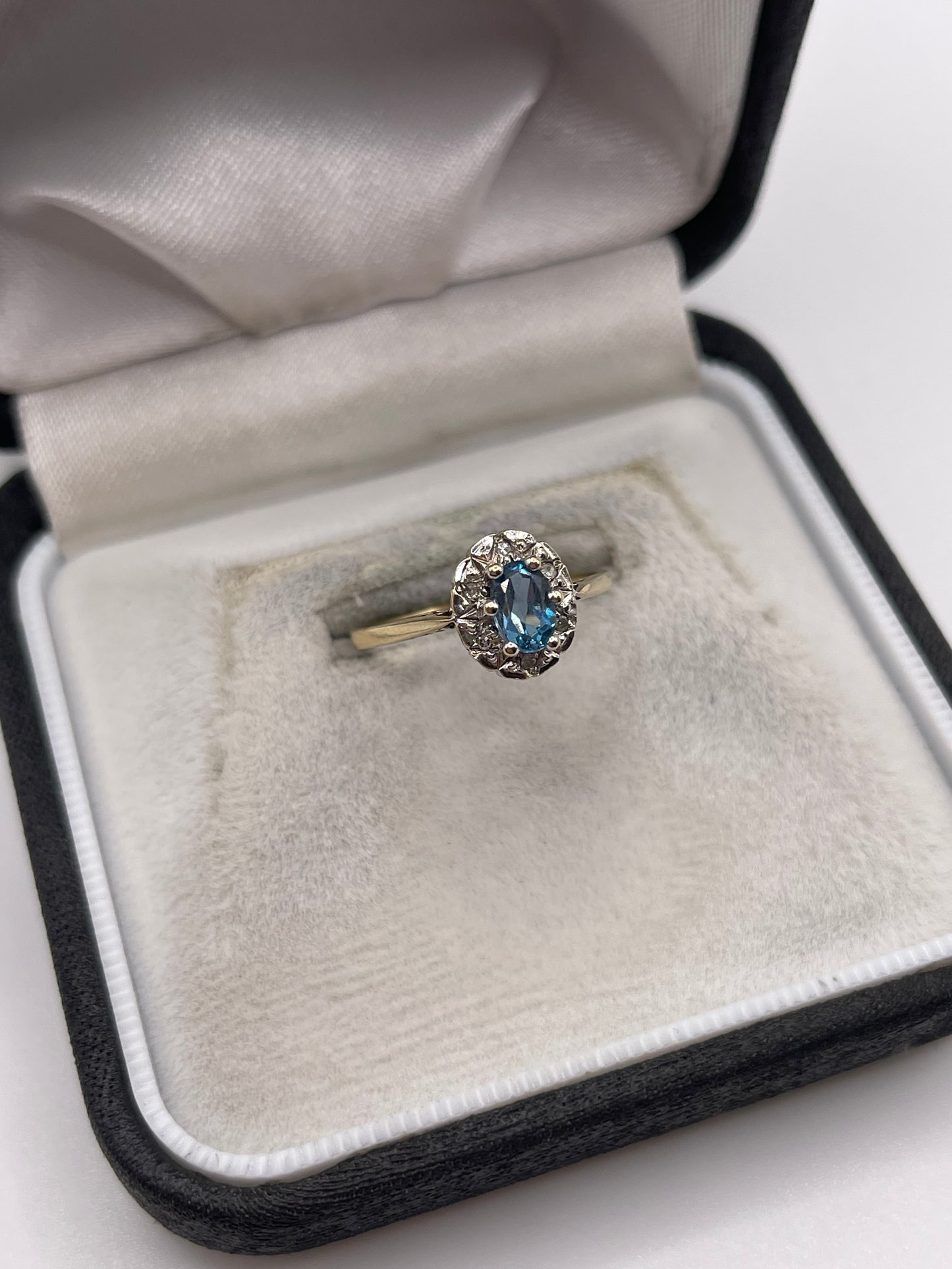 9ct gold blue topaz and diamond ring