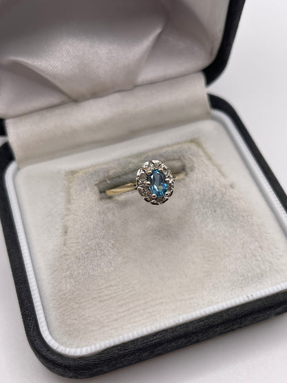 9ct gold blue topaz and diamond ring