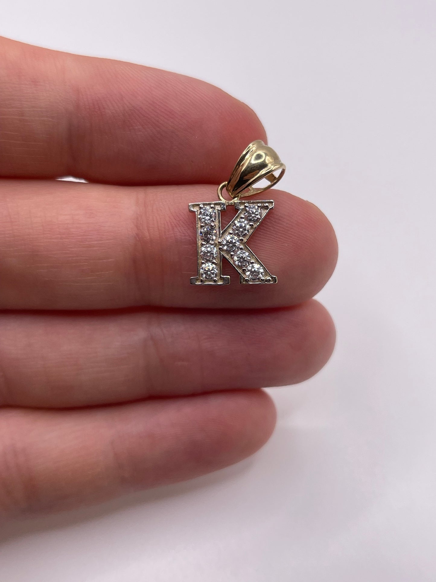 9ct gold cz initial K pendant