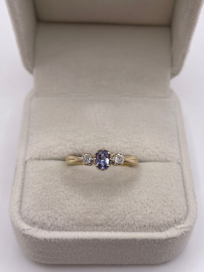 9ct gold tanzanite and diamond ring
