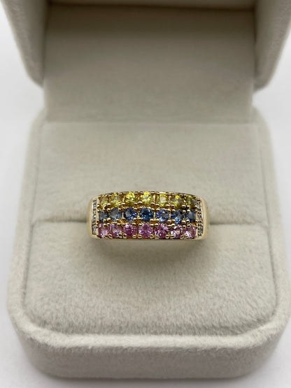 9ct gold multi gemstone and diamond ring