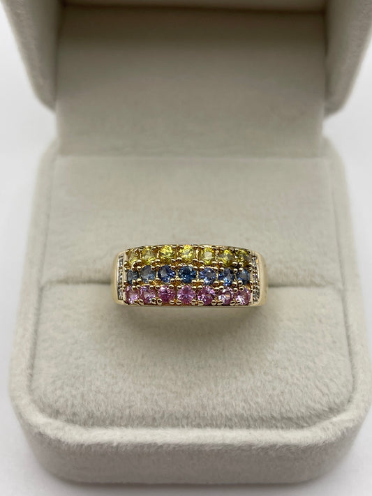 9ct gold multi gemstone and diamond ring