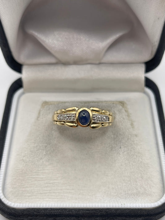 9ct gold cabochon sapphire and diamond ring