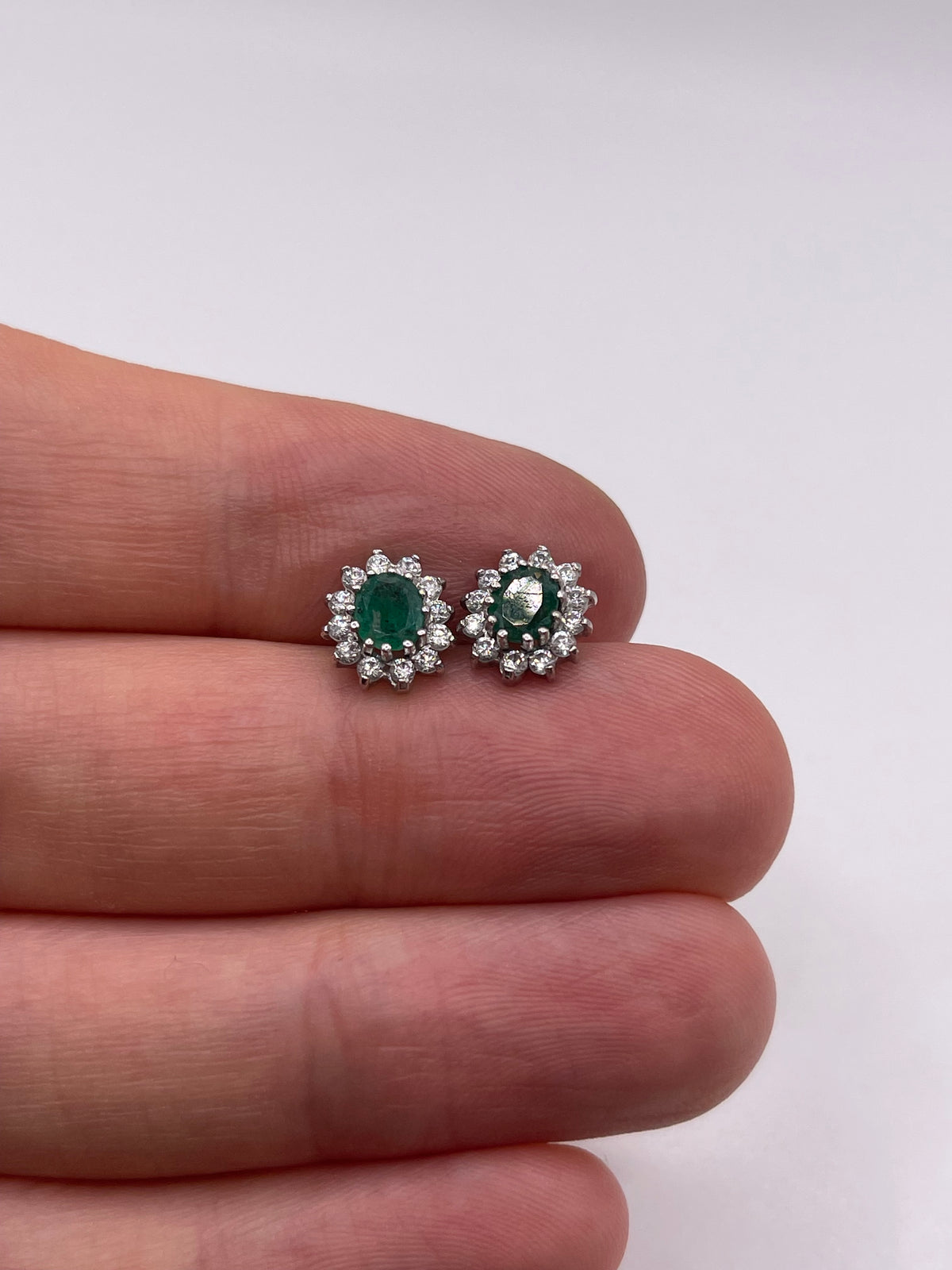 9ct gold emerald and cz earrings