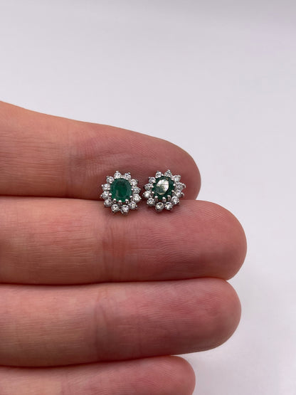 9ct gold emerald and cz earrings