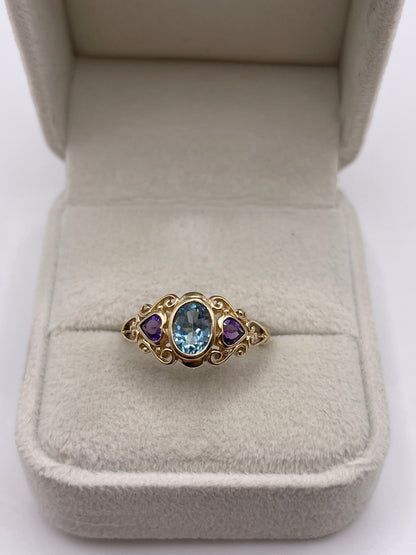 9ct gold topaz and amethyst ring