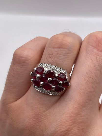 9ct white gold ruby and diamond cluster ring