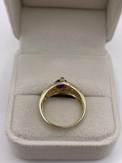 9ct gold amethyst and diamond ring