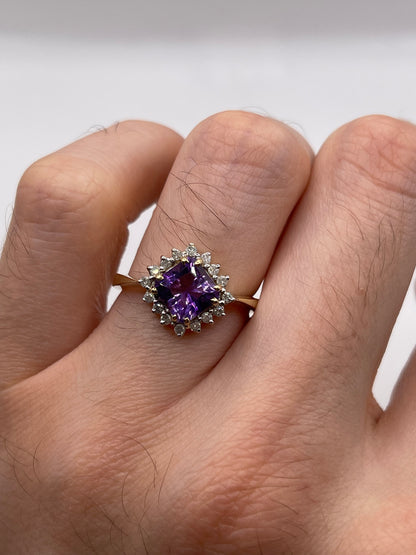 9ct gold amethyst and diamond ring