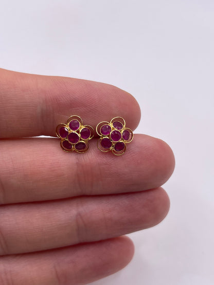 18ct gold ruby cluster earrings