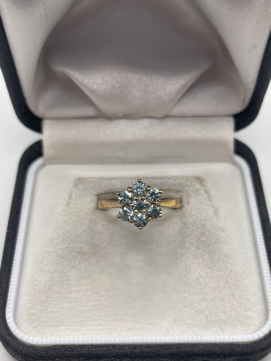 9ct gold blue zircon cluster ring