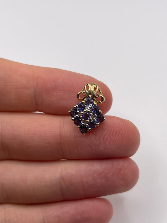 9ct gold iolite and diamond pendant
