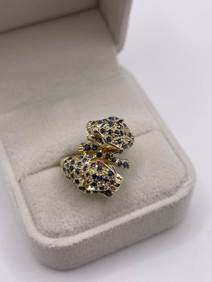 9ct gold sapphire double panther ring