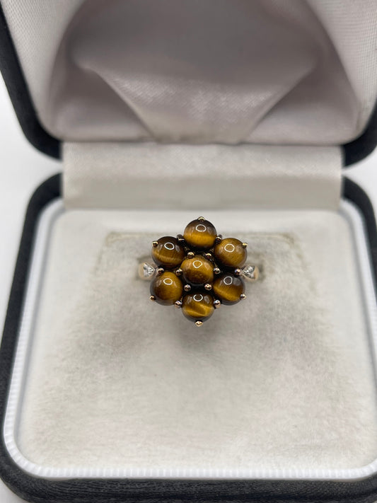 9ct gold tigers eye and diamond ring