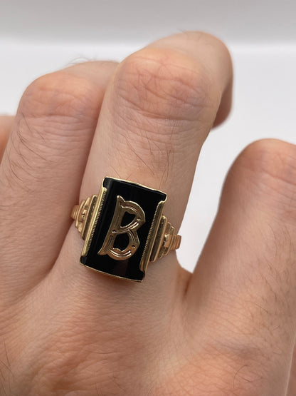 9ct gold onyx initial ring