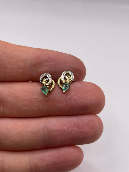 9ct gold emerald and diamond earrings