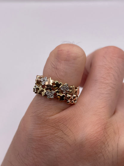 9ct tri gold diamond ring