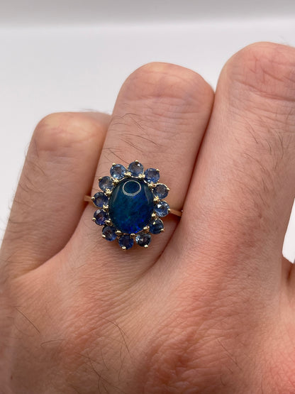 9ct gold opal triplet and sapphire ring