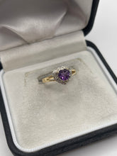 Load image into Gallery viewer, 9ct gold amethyst and diamond ring
