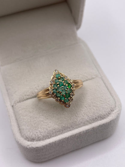 9ct gold emerald and diamond ring
