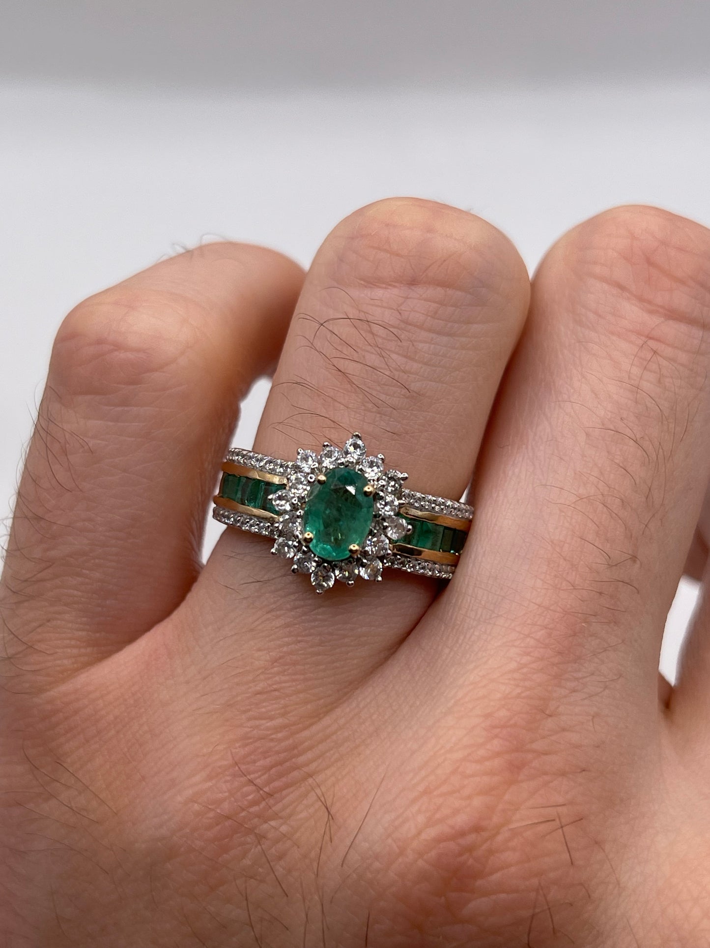 9ct gold emerald and zircon ring