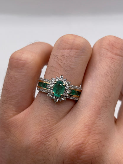 9ct gold emerald and zircon ring