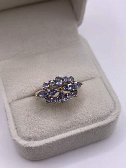 9ct gold tanzanite cluster ring