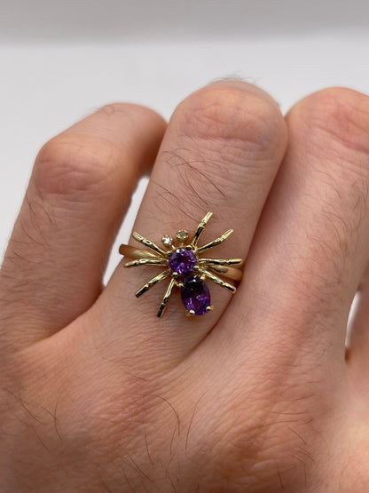 9ct gold amethyst and diamond spider ring