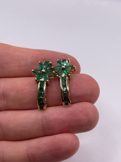 9ct gold emerald cluster earrings