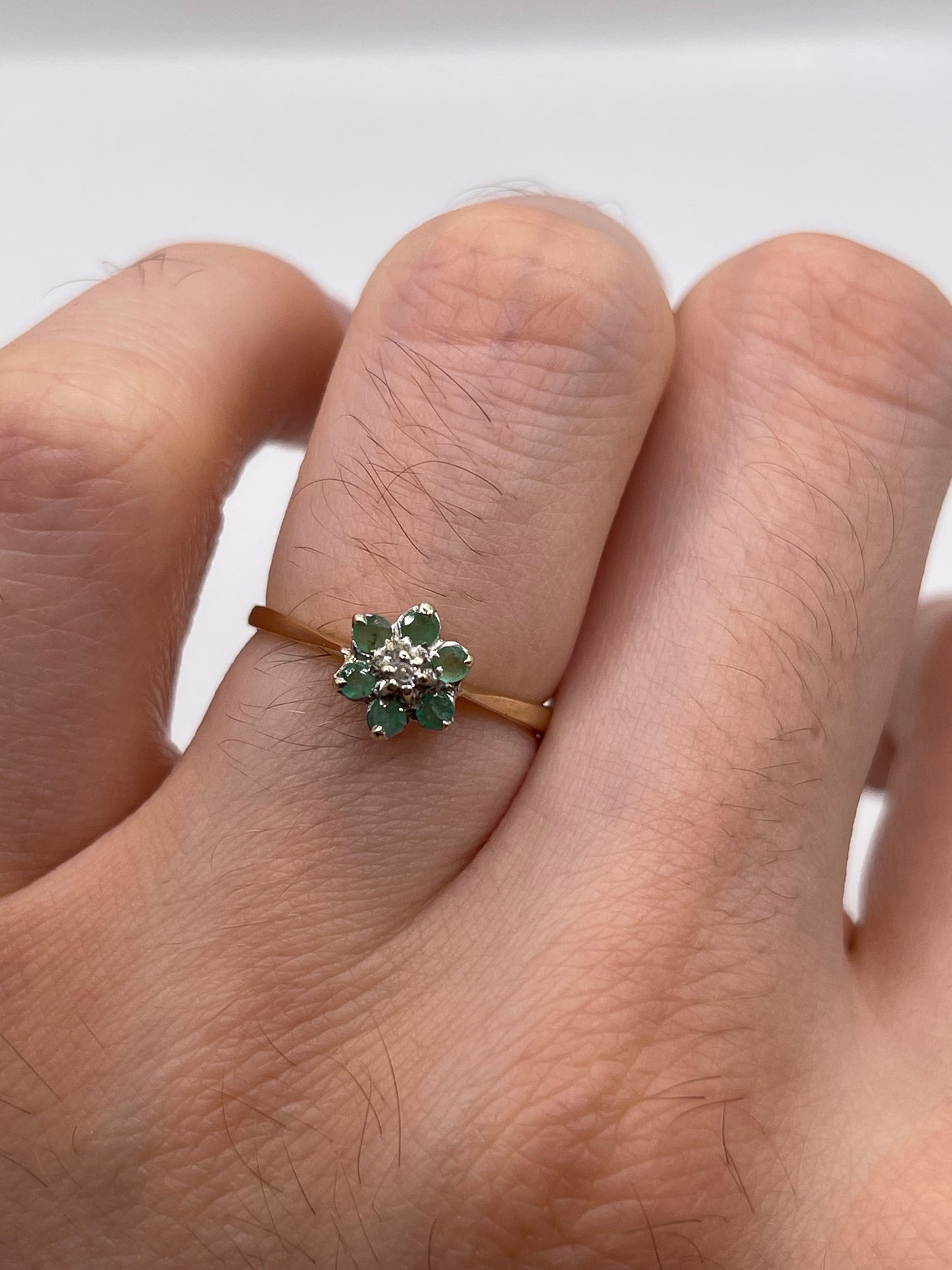 9ct gold emerald and diamond ring
