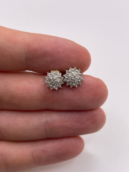 9ct gold diamond cluster earrings