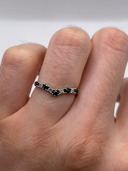 9ct gold sapphire and diamond wishbone ring