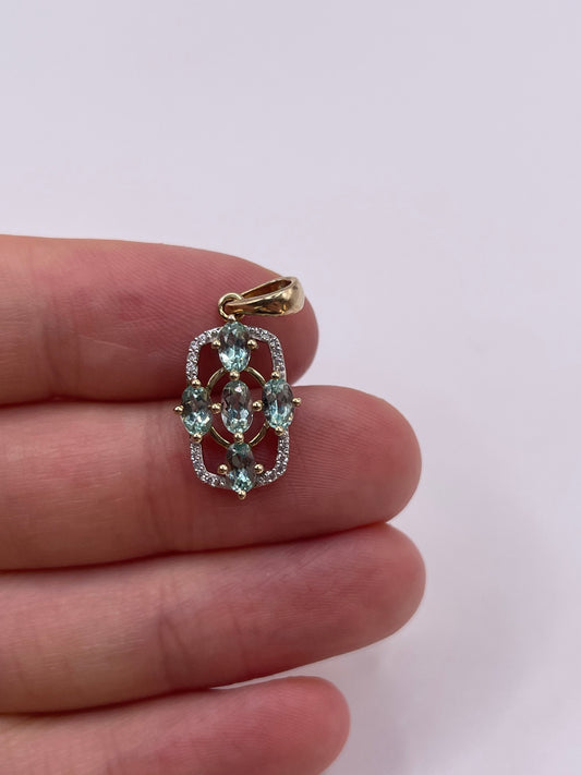 9ct gold tourmaline and zircon pendant