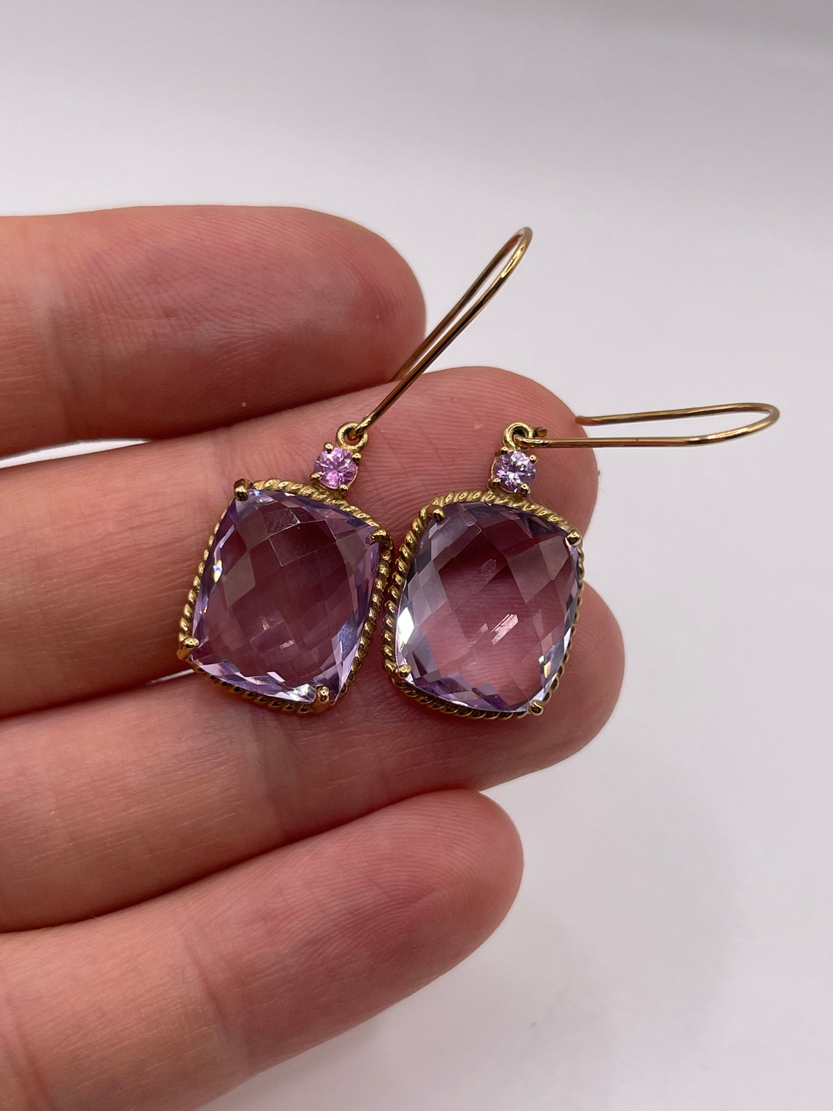 9ct gold amethyst and pink topaz earrings