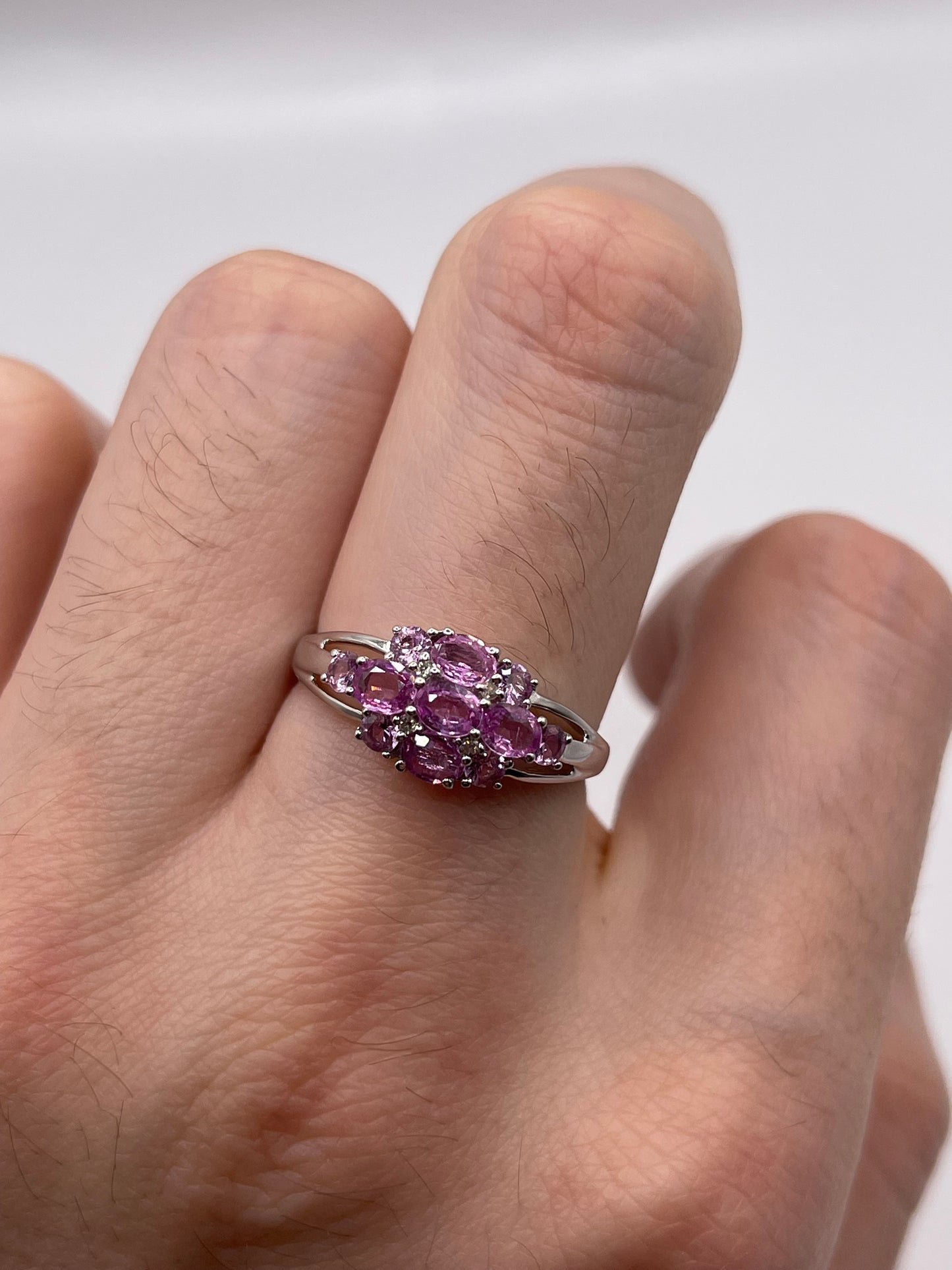 9ct white gold pink sapphire and diamond ring