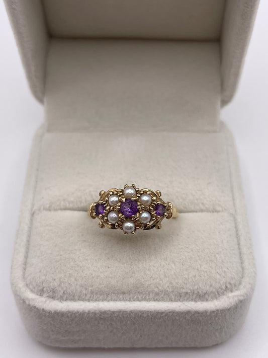 9ct gold amethyst and pearl ring