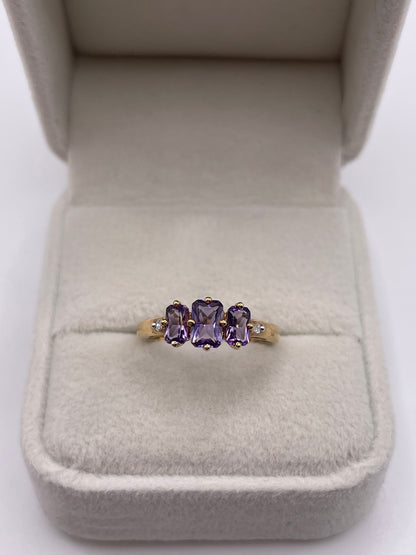 9ct gold amethyst and diamond ring