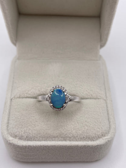 9ct white gold opal doublet and zircon ring