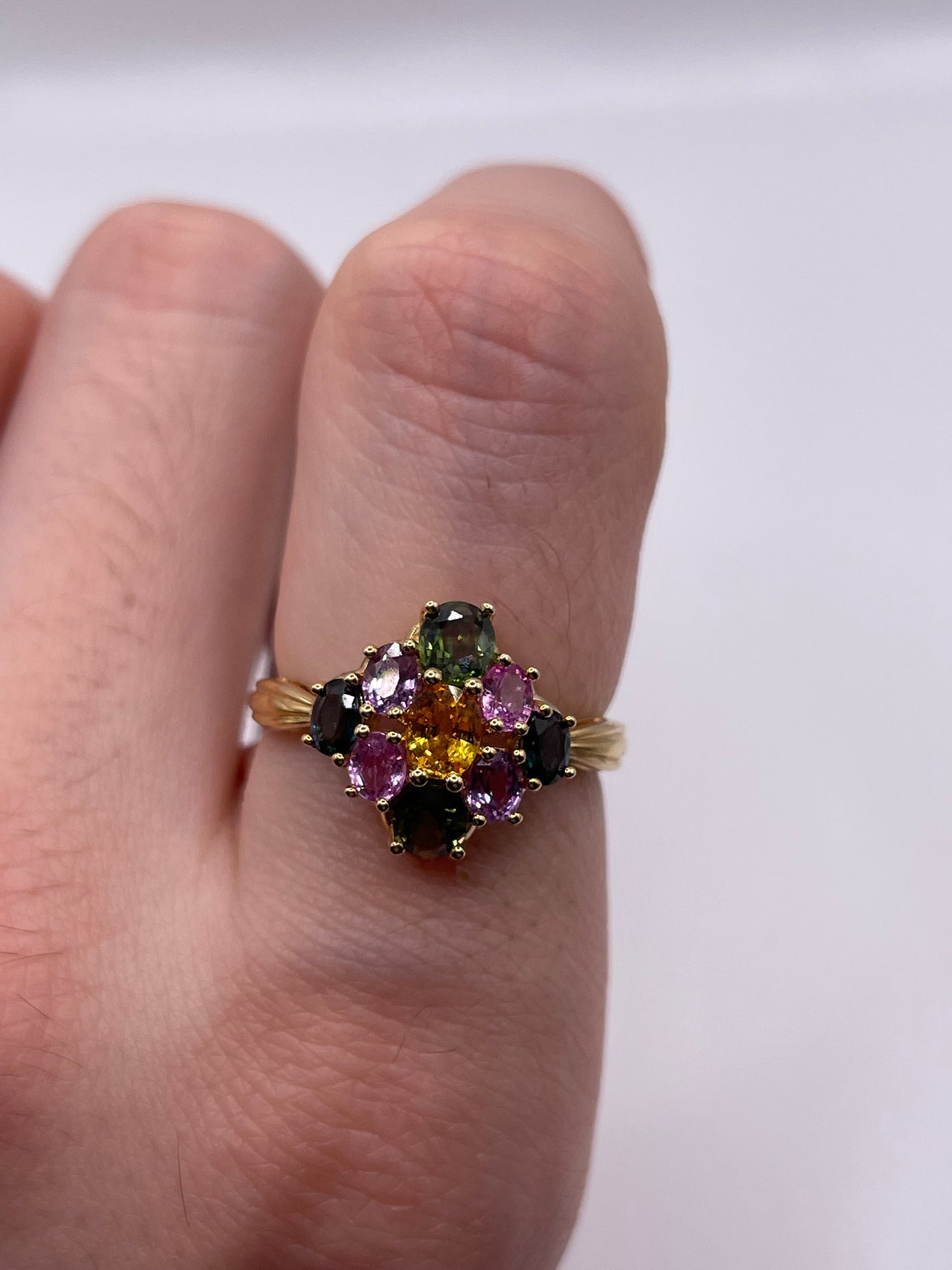 9ct gold multi coloured sapphire ring
