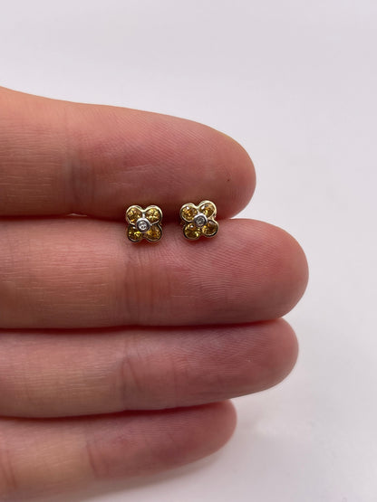 9ct gold citrine and diamond earrings
