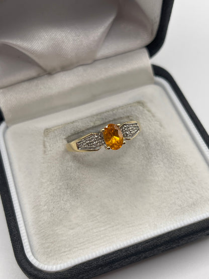 9ct gold mandarin garnet and diamond ring
